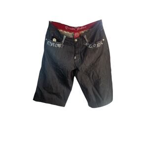 Crown Holder Men's Jean Shorts Pockets Embordered Denim Blue Size 42